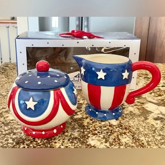 Johanna Parker 4th of July- cream and sugar, mugs, salt and pepper - Picture 2 of 4